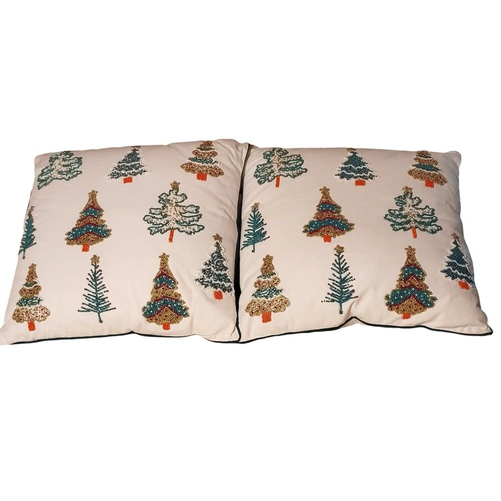 Throw Pillows Set 2 Beaded Joyland Christmas Trees Decorative 20'' x 20'' New